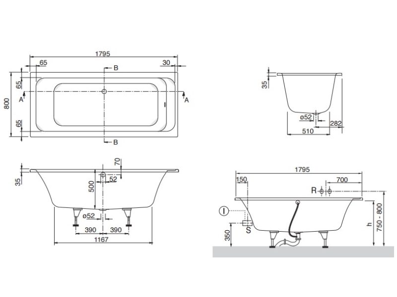Купить Ванна Villeroy&Boch Omnia Architectura UBA180ARA2V-01 SOLO, 180 x 80 см, alpin UBA180ARA2V-01+90950461+U99740000