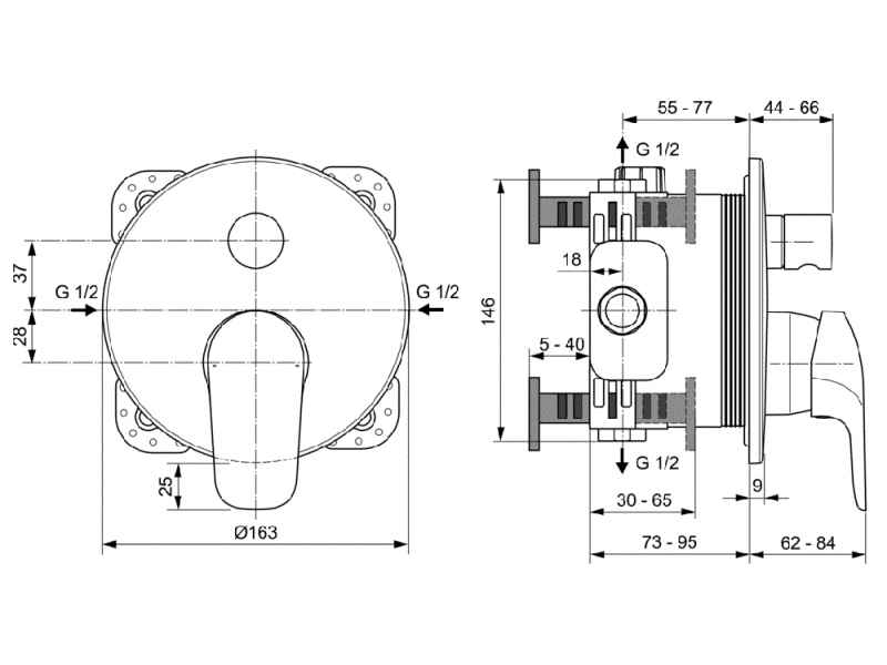 Купить Смеситель Ideal Standard Ceraflex встраиваемый для ванны и душа, хром, A6725AA