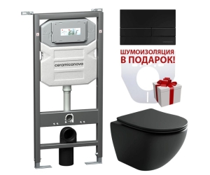 Инсталляция Ceramica Nova Envision с унитазом Ceramica Nova Metropol Rimless CN4002MB, крышка микролифт, клавиша Flat черный матовый, CN4002MB_1002B_1000