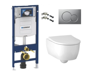Инсталляция Geberit с безободковым унитазом Geberit iCon Rimfree, 500.300.JQ.5, сиденье микролифт, комплект Идеальная пара