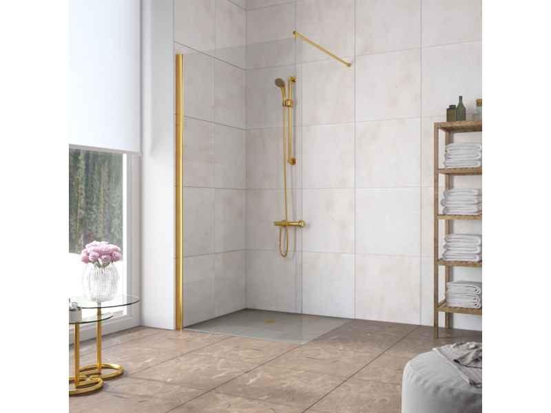 Купить Неподвижная стенка Vegas Glass EAF Lux 86 09 01, профиль - золото, стекло – прозрачное, 86*199,5 см