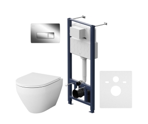 Инсталляция Am.Pm Spirit V2.0, IS48051.701700 с безободковым унитазом Spirit V2.0 FlashClean, клавиша Pro M глянцевый хром, крышка микролифт