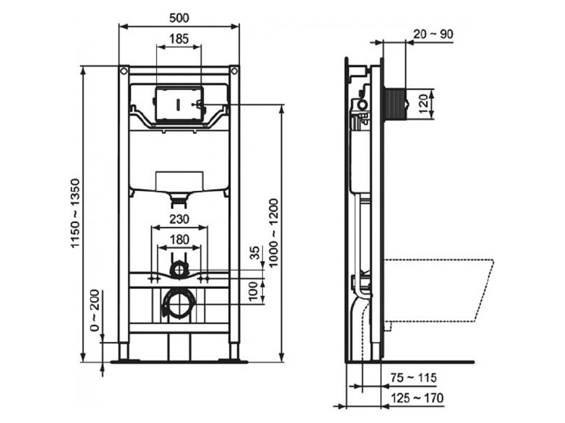 Купить Инсталляция Ideal Standard Prosys Frame 120 M R020467 с унитазом Ideal Standard Exacto Rimless безободковый c сиденьем микролифт UV09001, комплект, X042601