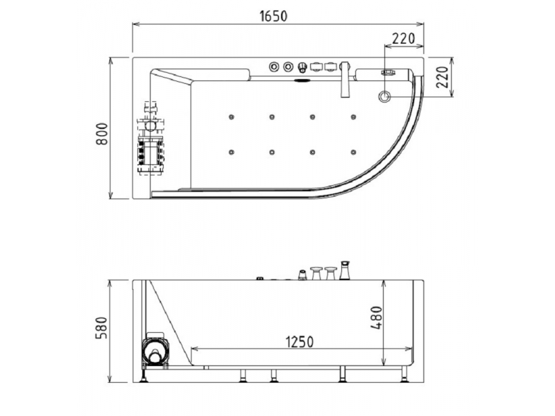 Купить Аэромассажная акриловая ванна Gemy G9227 Milk SPA L, 165 х 80 х 58 см