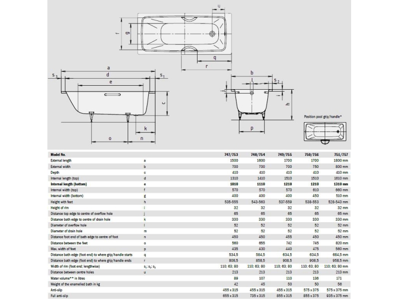 Купить Стальная ванна Kaldewei Cayono мод. 751, 180 х 80 х 41 см, easy-clean, 2751.0001.3001