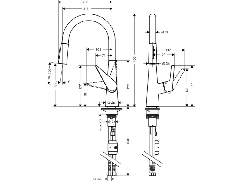 Купить Смеситель Hansgrohe Talis S 200 72813000 для кухни с вытяжным изливом