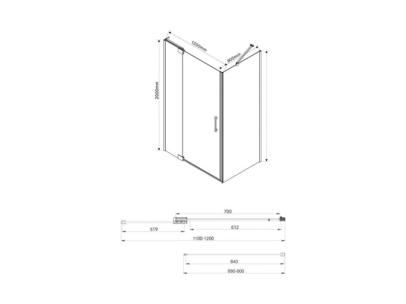 Купить Душевой уголок Vincea Extra VSR-1E 110/120 x 90 см, стекло прозрачное, профиль черный, VSR-1E111290CLB