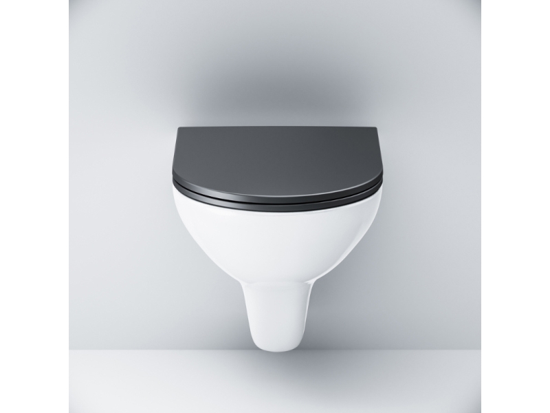 Купить Подвесной унитаз Am.Pm Gem FlashClean безободковый, белый, с черным матовым сиденьем микролифт, C901700SCmb