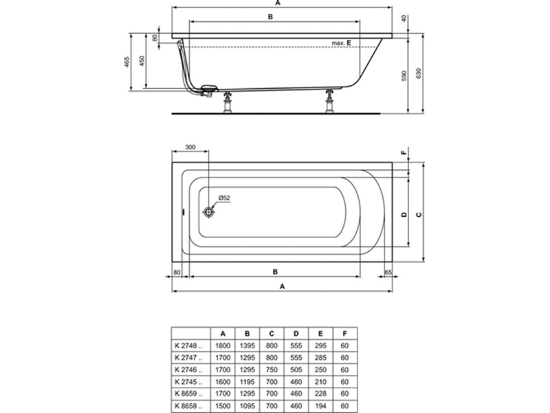 Купить Ванна акриловая Ideal Standard Hotline 170 х 75 см, K274601