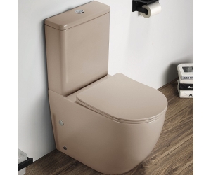 Унитаз компакт Ceramalux NС, безободковый, крышка микролифт, капучино, 2166XMC