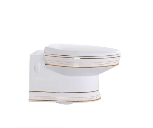 Подвесной унитаз CeramaLux Lux Classic 4288 37 х 52 х 37 см безободковый, сиденье DP, Soft Close, белый, золото