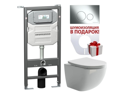 Инсталляция Ceramica Nova Envision с унитазом Ceramica Nova Forma Rimless CN3009, крышка микролифт, клавиша Round хром глянцевый, CN3009_1001CH_1000
