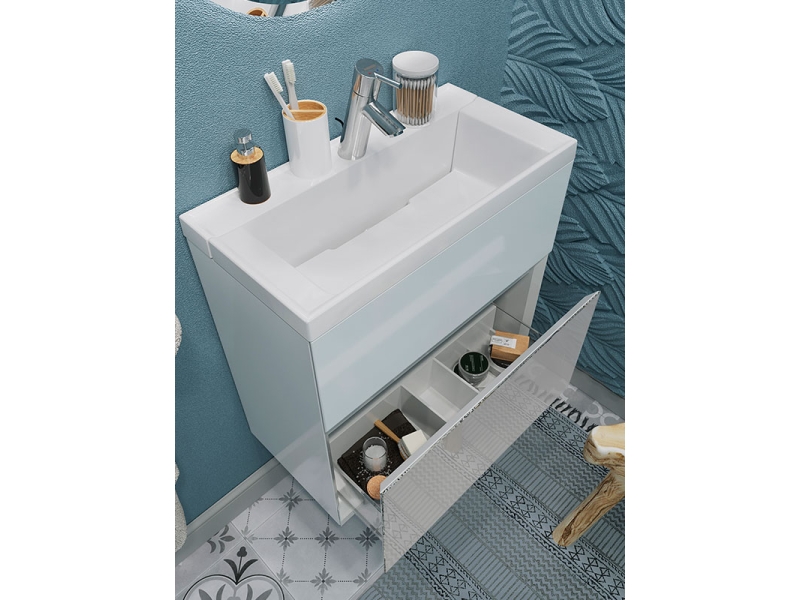 Купить Тумба с раковиной 1MarKa Bumble 50П У88748, МДФ, белый глянец, подвесная
