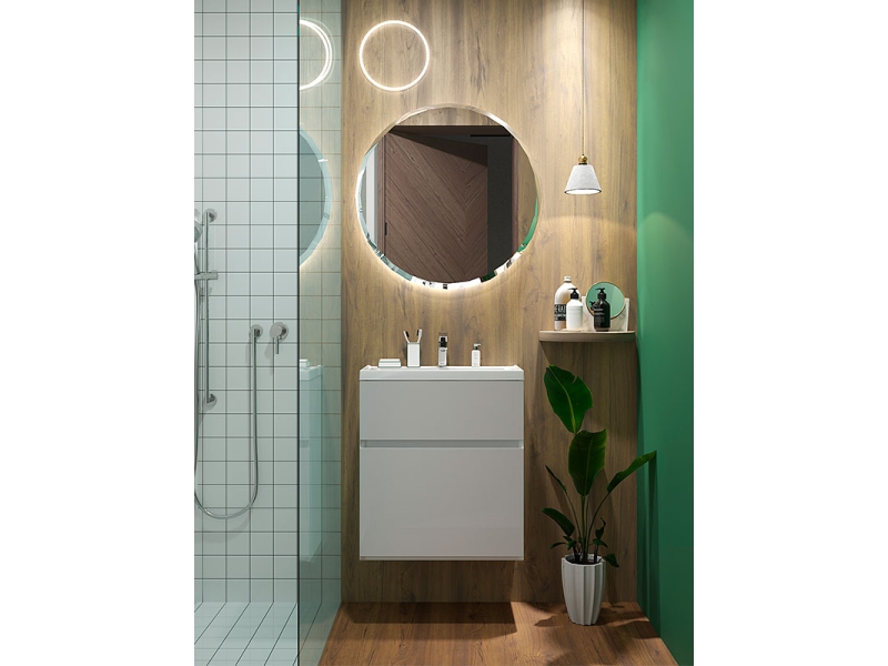 Купить Тумба с раковиной 1MarKa Bumble 50П У88748, МДФ, белый глянец, подвесная