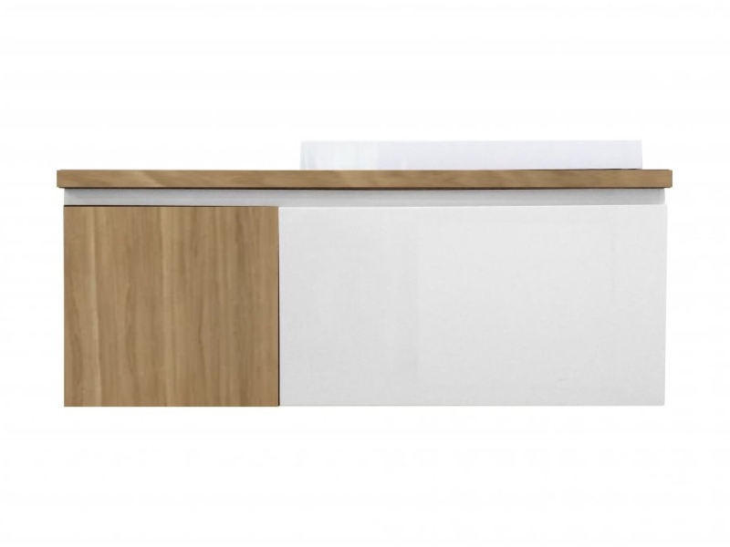 Купить Тумба с раковиной Эстет Malibu 140 L/R, подвесная, 2 ящика, вставка широкая, белая/со вставкой массив «шпон дуба», левая/правая