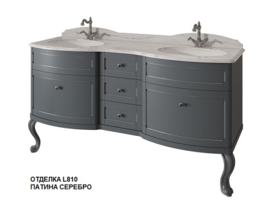 Тумба под раковину Caprigo Imperio 160 см, 5 ящиков, подвесная, отделка L810 патина серебро, 11619-L810-pat-serebro