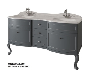 Тумба под раковину Caprigo Imperio 160 см, 5 ящиков, подвесная, отделка L810 патина серебро, 11619-L810-pat-serebro
