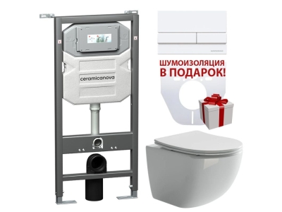 Инсталляция Ceramica Nova Envision с унитазом Ceramica Nova Forma Rimless CN3009, крышка микролифт, клавиша Flat белый матовый, CN3009_1002W_1000