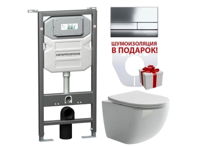 Инсталляция Ceramica Nova Envision с унитазом Ceramica Nova Forma Rimless CN3009, крышка микролифт, клавиша Flat хром глянцевый, CN3009_1002CH_1000
