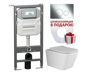 Инсталляция Ceramica Nova Envision с унитазом Ceramica Nova Metric Rimless CN3007, крышка микролифт, клавиша Round хром глянцевый, CN3007_1001CH_1000