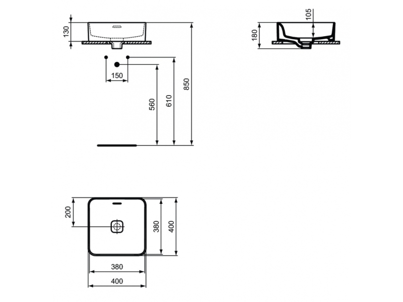 Купить Раковина двойная Ideal Standard Strada II Square Vessel 40 см, белый, T296301