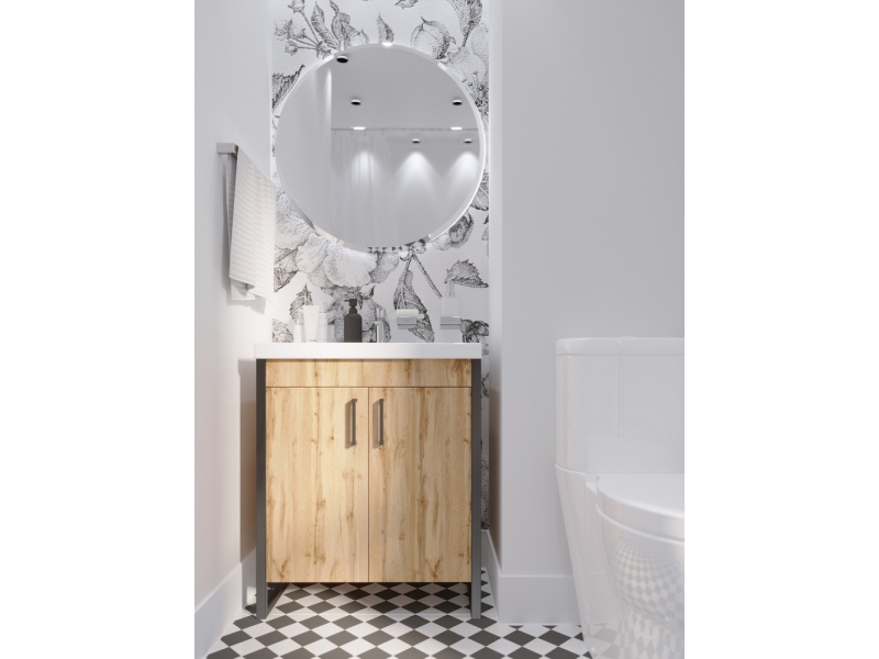 Купить Тумба под раковину 1Marka Grunge Loft 70 см, напольная, дуб вотан, черный матовый, Ц0000008499