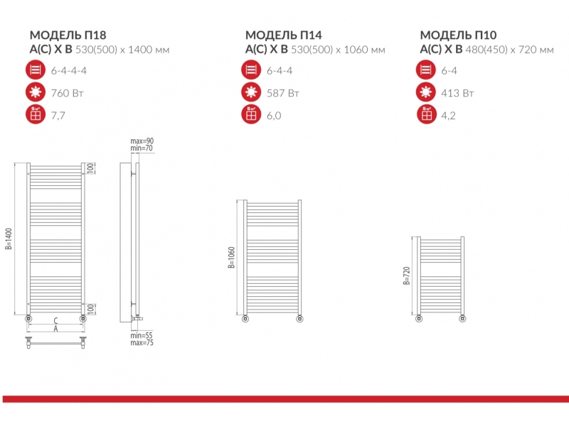 Купить Полотенцесушитель водяной Terminus Грета П14 500x1060, ширина 53 см, высота 106 см