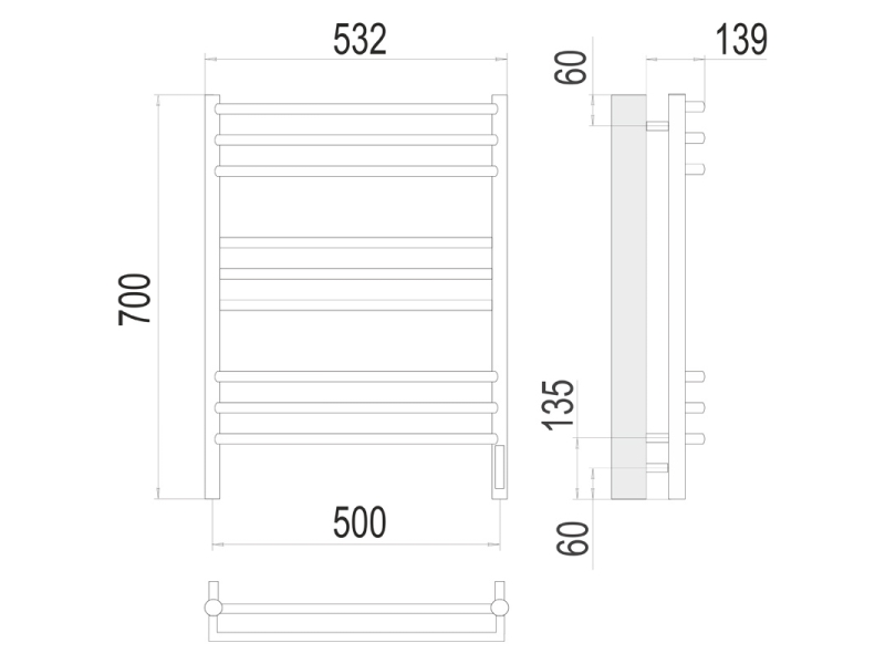 Купить Полотенцесушитель электрический Terminus Прато П9 500х700 (sensor quick touch), ширина 53.2 см, высота 70 см, хром, 4670078531506