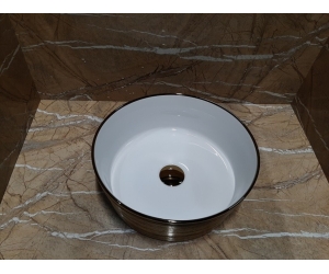 Раковина CeramaLux LuxeLine, 36 х 36 см, накладная, белая, золото, C1055