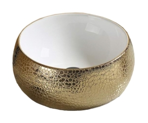 Раковина CeramaLux LuxeLine, 40 х 40 см, накладная, белая, золото, C1063