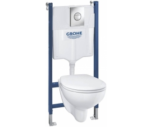 Набор Grohe Bau Ceramic система инсталляции Solido 5 в 1: подвесной унитаз, сиденье с микролифтом, панель смыва Sail, шумоизоляция 39415000