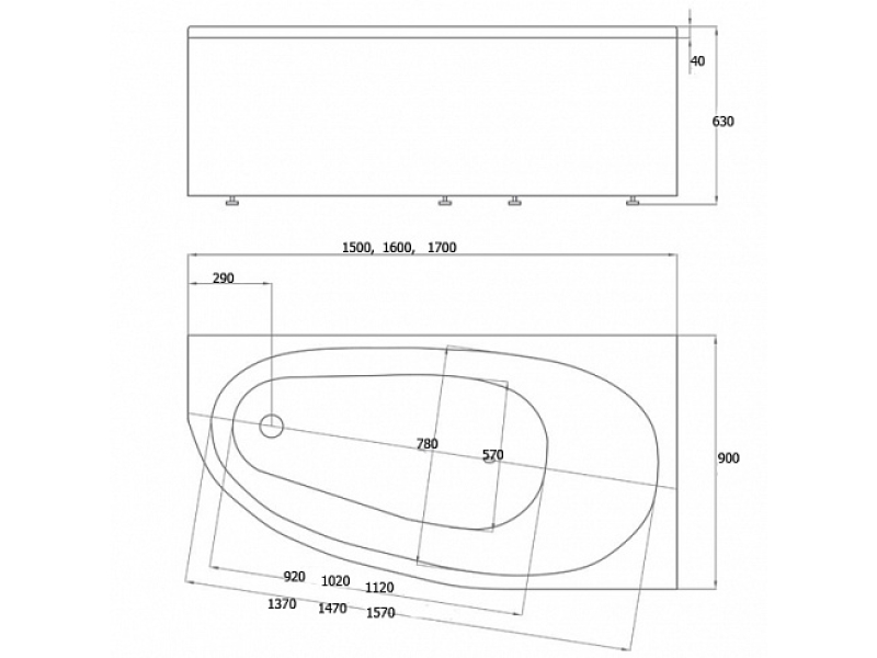 Купить Ванна акриловая АКВАТЕК Дива правая 150x90 DIV150-0000002 (без гидромассажа)