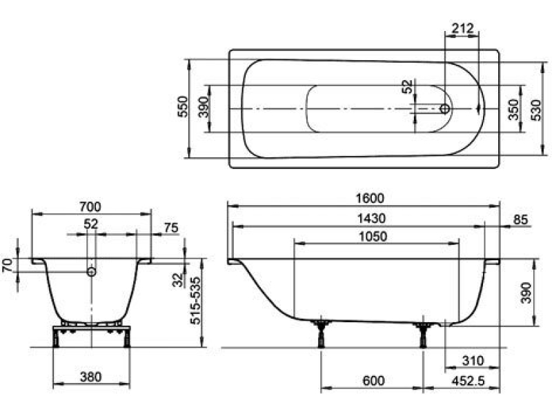 Купить Стальная ванна KALDEWEI Eurowa 160x70 mod. 311-1 119712030001
