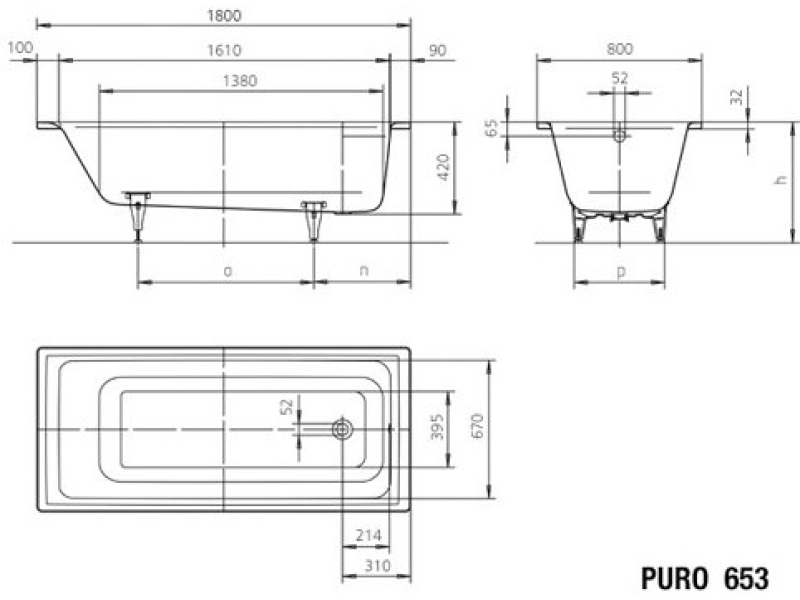Купить Стальная ванна KALDEWEI Puro 180x80 easy-clean mod. 653 256300013001