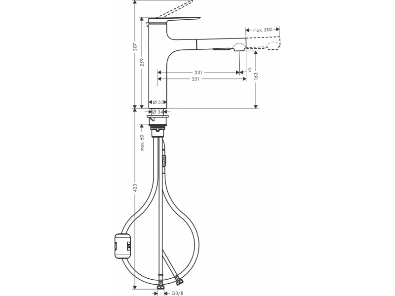 Купить Смеситель для кухни Hansgrohe Zesis M33 74801000 с вытяжным душем