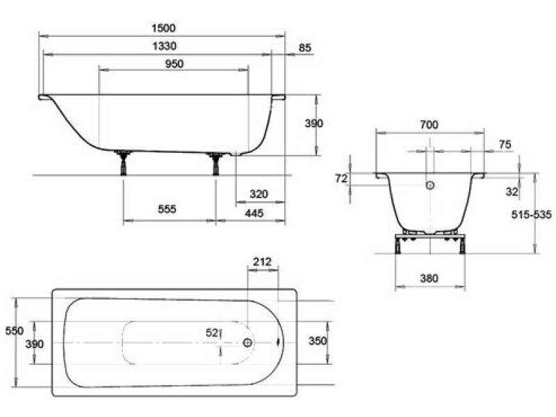 Купить Стальная ванна KALDEWEI Eurowa 150x70 mod. 310-1 119612030001