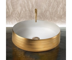Раковина CIPPO WHITE INSIDE AND SATING GOLD OUTSIDE Terzofoco 0201GWG для установки на столешницу, размер 405*115 мм, цвет WHITE INSIDE AND SATING GOLD OUTSIDE