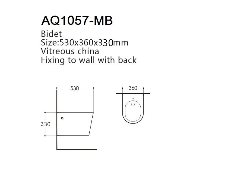 Купить AQ1057-MB ВЕГА Биде подвесное 530*360*330, цвет черный матовый