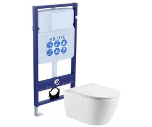 Комплект унитаз с инсталляцией Set AQUATEK ОБЕРОН с тонким сиденьем soft-close