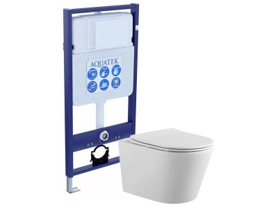 Комплект унитаз с инсталляцией SET AQUATEK ВЕГА с тонким сиденьем soft-close