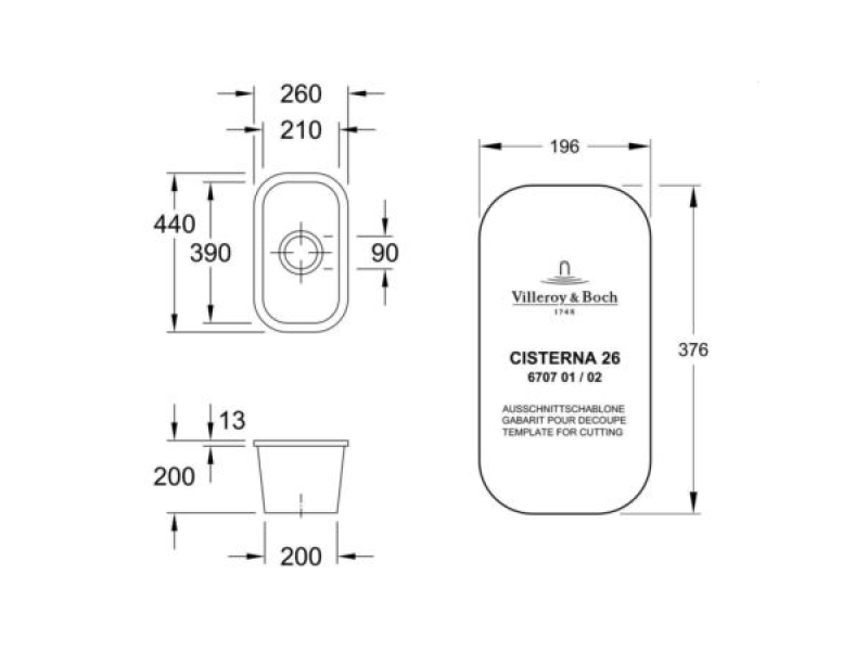 Купить 6707 01KG CISTERNA 26 Мойка кухонная для установки под столешницу 260 x 440 mm, крепеж, клапан слива CeramicPlus белый глянцевый