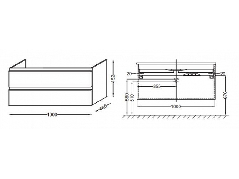 Купить XAC112K-Z-00+EB2025-RA-F30 Комплект Vox раковина столешница 100 см с мебелью (100 см) с 2 выдвижными ящичками, Белый сатин