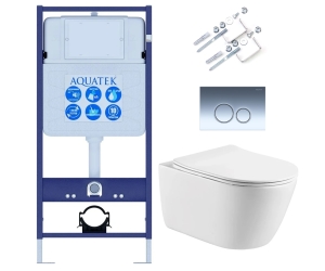 SET AQUATEK ОБЕРОН KDI18(рама AQUATEK Standard INS-0000012 с клавишей KDI-0000018 и крепежом KKI-0000002+унитаз ОБЕРОН AQ1363W-00 с тонким сиденьем sc