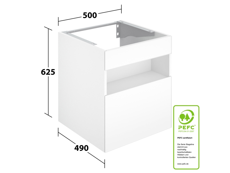 Купить 32864970100 STAGELINE Тумба под умывальник 800x550x490mm,1 ящик,oтверстие под смеситель слева,с освещением,pозеткa и USB,пластиковый сифон,цв.vulkanit