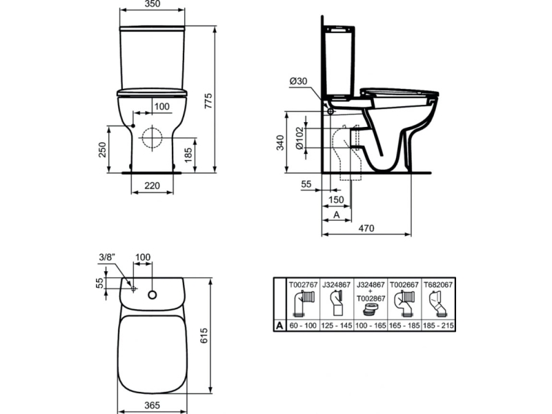 Купить T282001+T282801+T318301 ESEDRA Напольный пристенный унитаз с бачком, c сидением и крышкой плавного закрывания