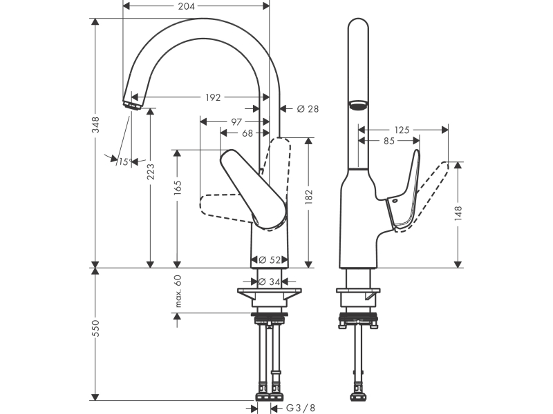 Купить Кухонный смеситель однорычажный, 220, 1jet Hansgrohe 71802800, под сталь