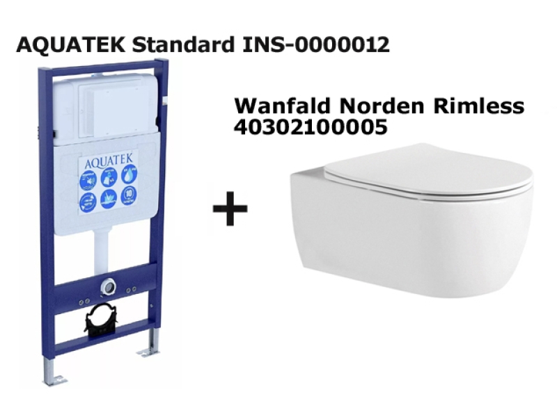Купить 40302100005+Standart 50 сет подвесной унитаз NORDEN белый (безободковый)+Standart 50 монтажная рама
