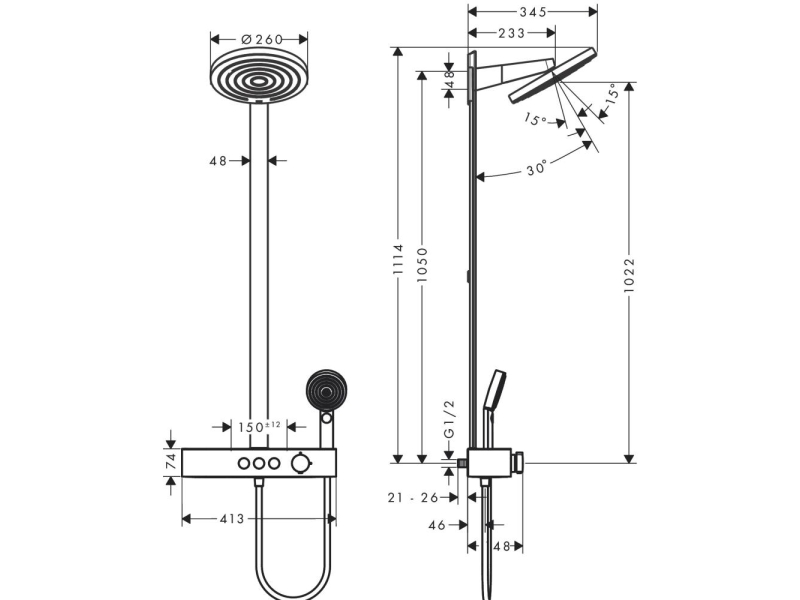 Купить Душевая система Hansgrohe Pulsify S Showerpipe 260 2jet с термостатом для ванны 24240670, матовый черный