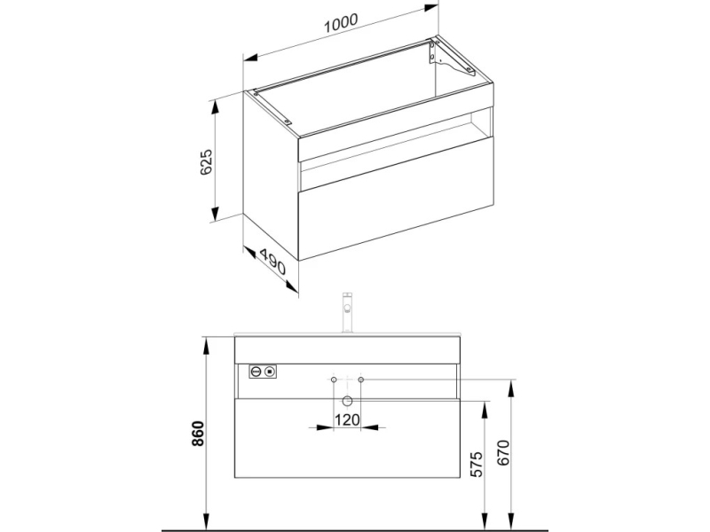 Купить 32872290100 STAGELINE Тумба под умывальник 1000x625x490 mm, 1 выдвижной фронтальный ящик, вкл. пластиковый сифон 1 1/4 x 32, Инокс матовый/Инокс матов