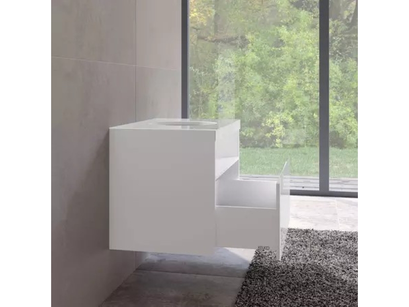 Купить 32864300100 STAGELINE Тумба под умывальник 800x550x490mm,1 ящик,oтверстие под смеситель слева,с освещением,pозеткa и USB,пластиковый сифон,цв.белый